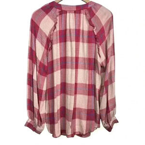 Time and Tru Maternity Pink and Blue Plaid Ruffle Flannel | Size Large
